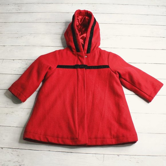TCP Vintage Girl's Red Wool Winter Coat Toddler Size 3T Quilted Hooded - Picture 1 of 7